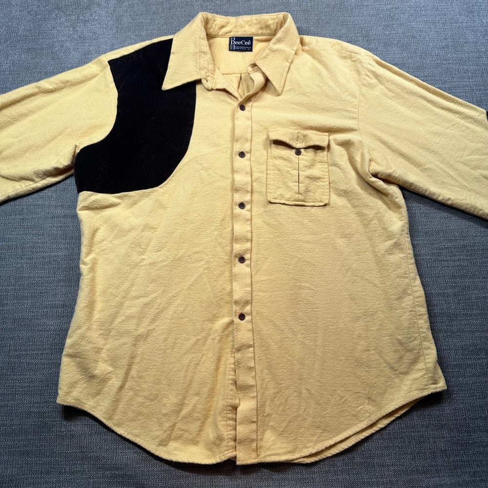 DeeCee Flannel Shooting Shirt Mens XL Yellow  Corduroy Patches Made USA